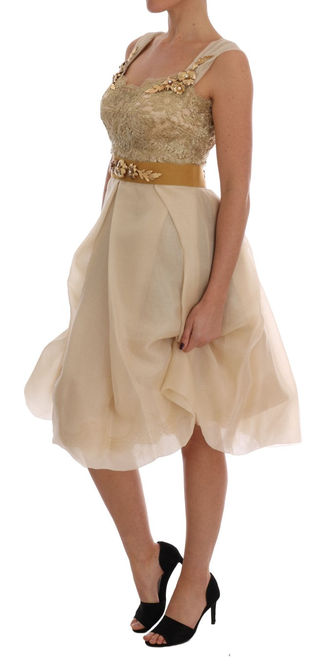 Robe Dolce &amp; Gabbana en soie dorée ornée de cristaux