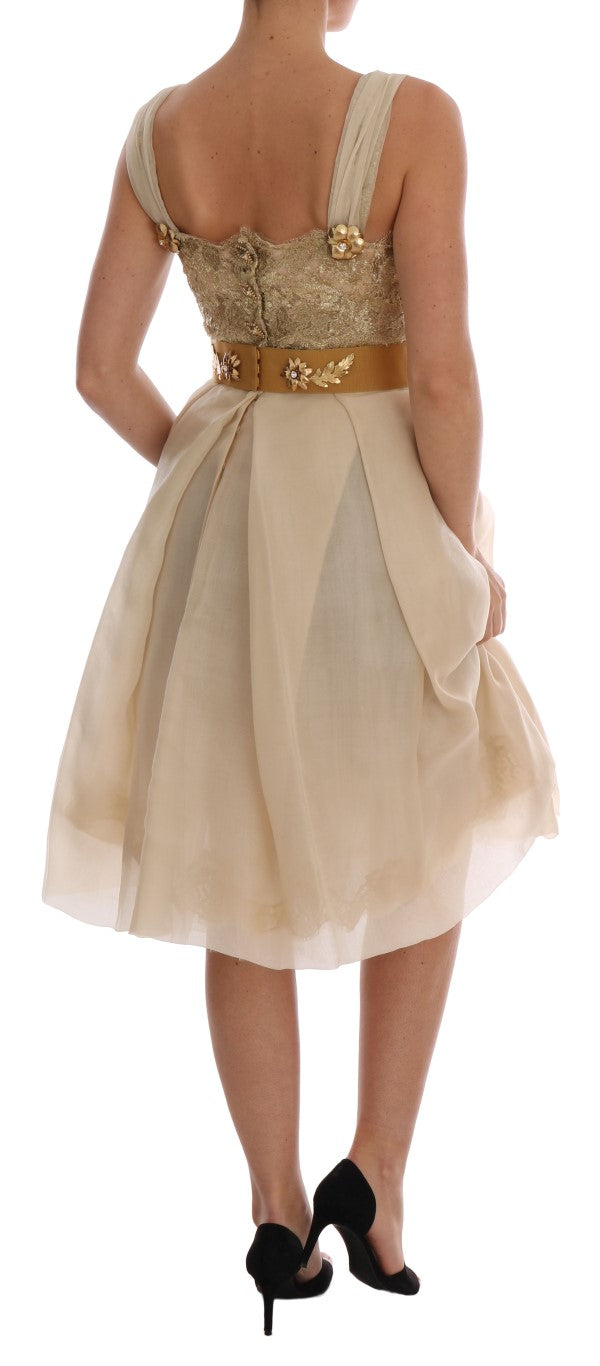 Robe Dolce &amp; Gabbana en soie dorée ornée de cristaux