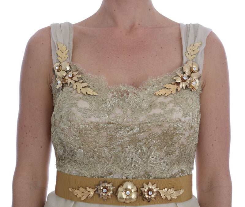 Robe Dolce &amp; Gabbana en soie dorée ornée de cristaux