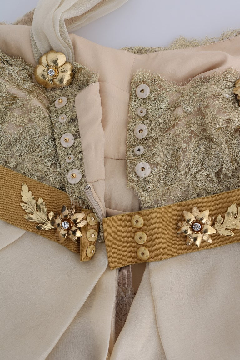 Robe Dolce &amp; Gabbana en soie dorée ornée de cristaux