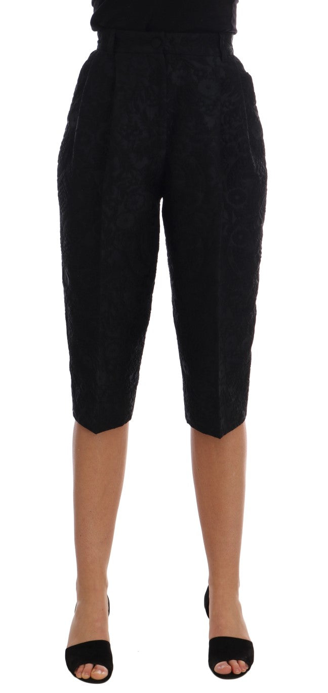 Short Capri taille haute en brocart noir Dolce &amp; Gabbana