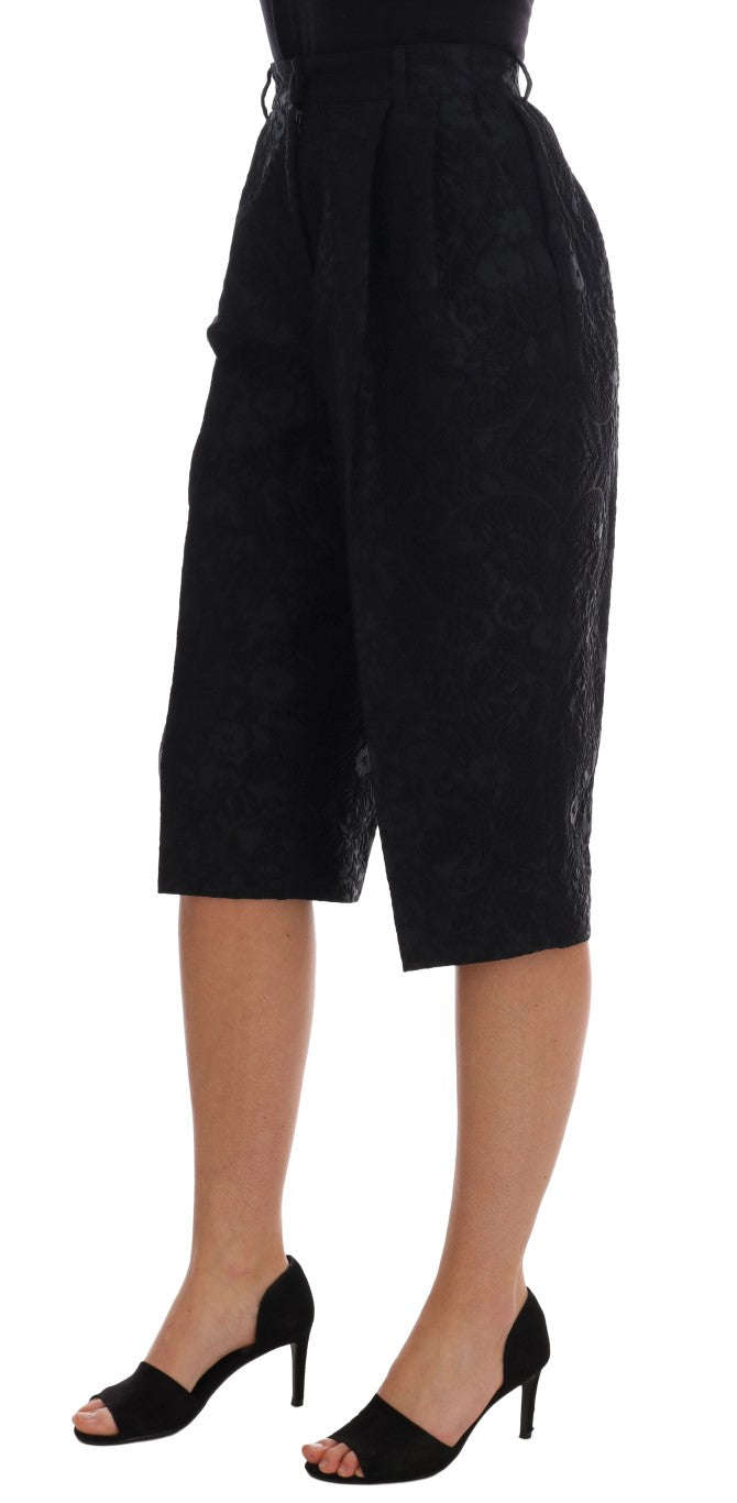 Short Capri taille haute en brocart noir Dolce &amp; Gabbana