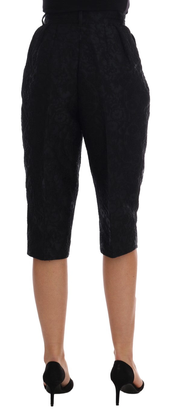 Short Capri taille haute en brocart noir Dolce &amp; Gabbana