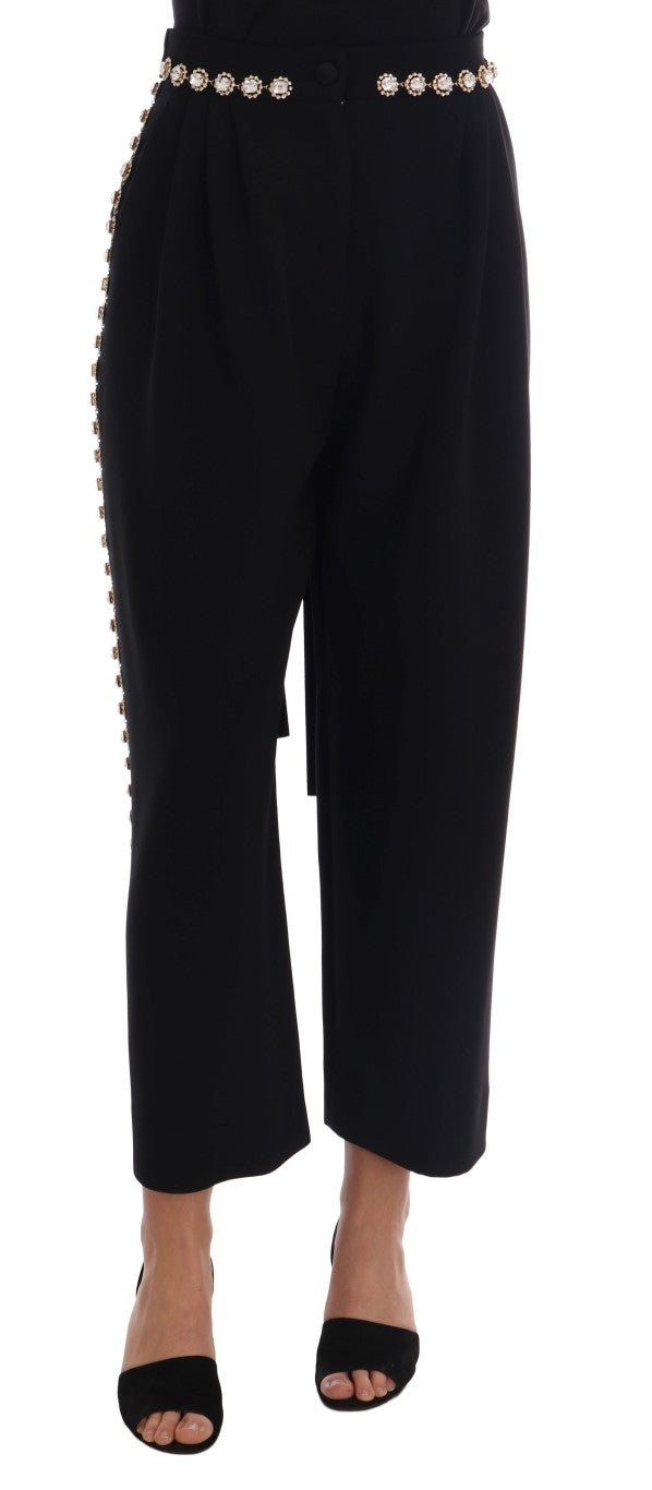 Pantalon Dolce &amp; Gabbana en laine stretch noire orné de cristaux