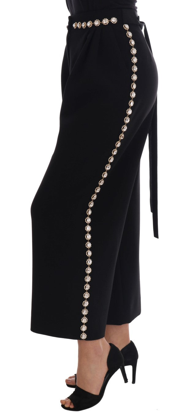 Pantalon Dolce &amp; Gabbana en laine stretch noire orné de cristaux