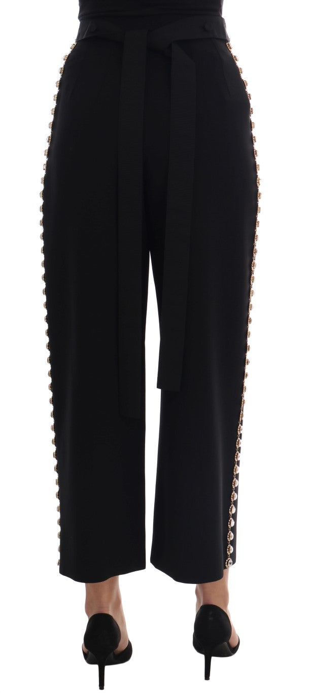 Pantalon Dolce &amp; Gabbana en laine stretch noire orné de cristaux