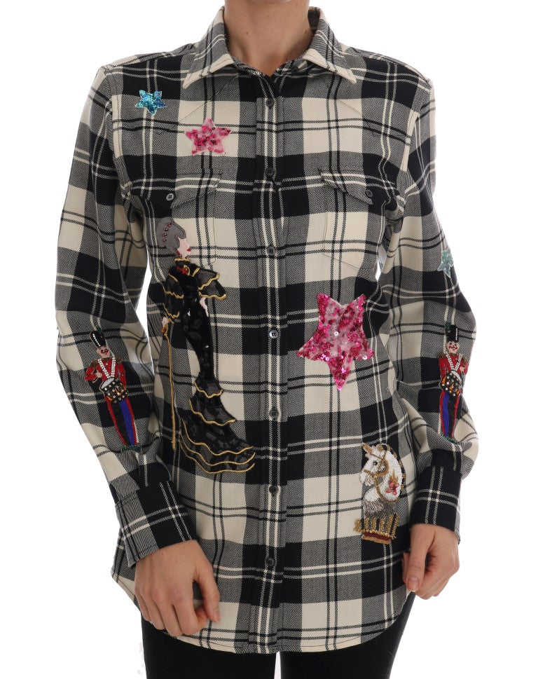 Chemise Dolce &amp; Gabbana noire et blanche à cristaux de conte de fées
