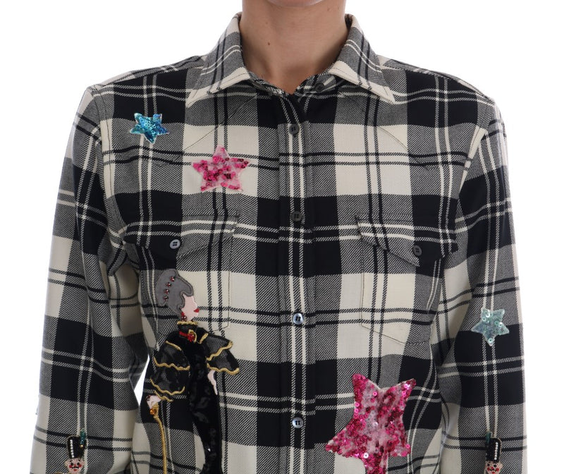 Chemise Dolce &amp; Gabbana noire et blanche à cristaux de conte de fées