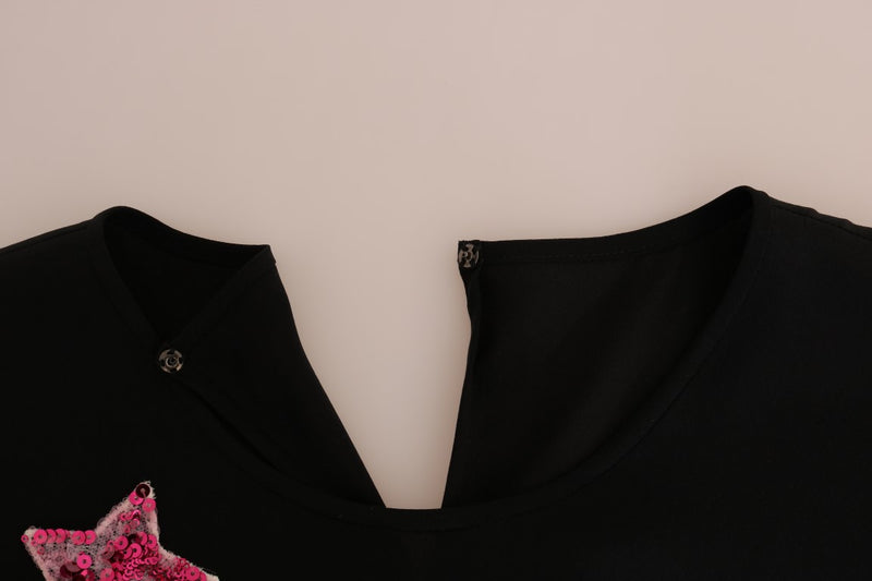 Dolce &amp; Gabbana Top en soie noire à motif féerique et chemisier orné de cristaux