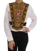 Veste sans manches Dolce &amp; Gabbana jaune à croix en cristal