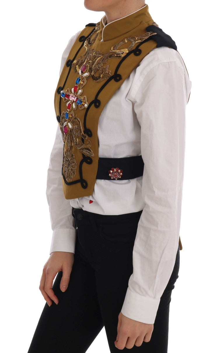 Veste sans manches Dolce &amp; Gabbana jaune à croix en cristal