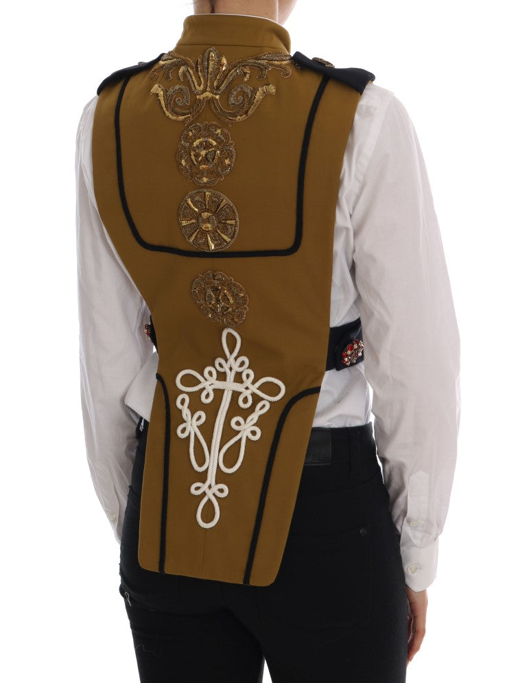 Veste sans manches Dolce &amp; Gabbana jaune à croix en cristal