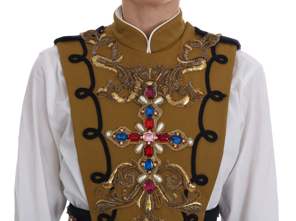 Veste sans manches Dolce &amp; Gabbana jaune à croix en cristal