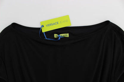 Robe portefeuille en soie et modal noir de Versace Jeans, longueur genou.