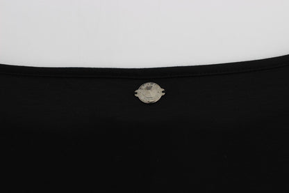 Robe portefeuille en soie et modal noir de Versace Jeans, longueur genou.