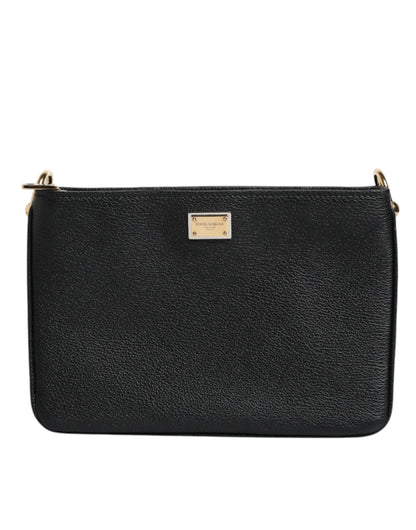 Pochette Dolce & Gabbana en cuir grainé noir avec plaque logo