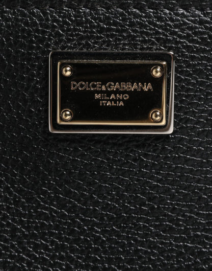 Pochette Dolce & Gabbana en cuir grainé noir avec plaque logo