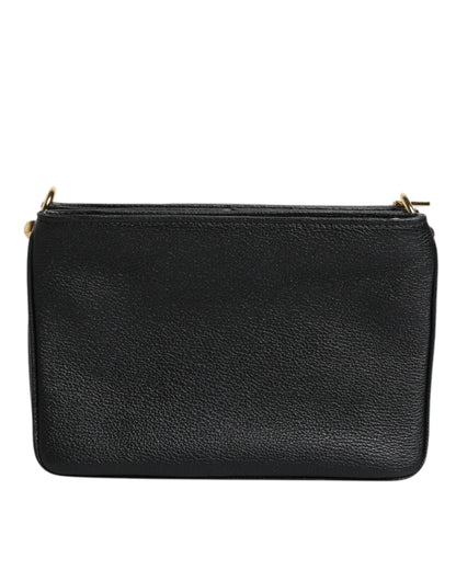 Pochette Dolce & Gabbana en cuir grainé noir avec plaque logo