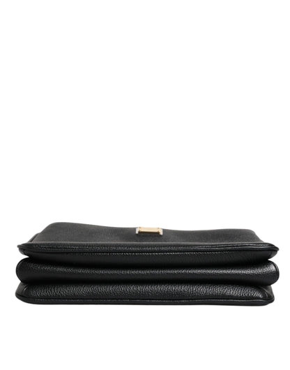 Pochette Dolce & Gabbana en cuir grainé noir avec plaque logo