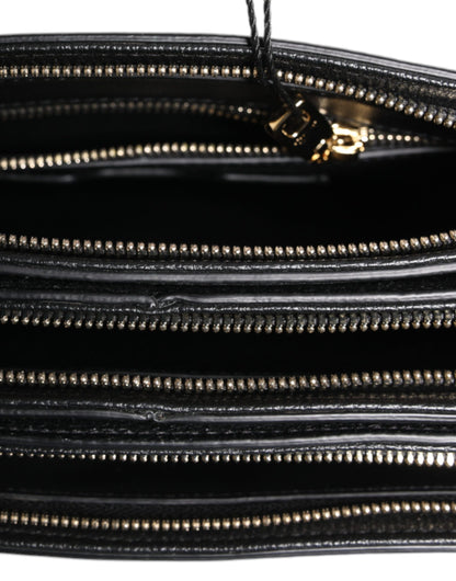 Pochette Dolce & Gabbana en cuir grainé noir avec plaque logo
