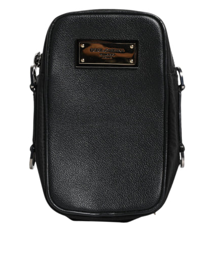Pochette Dolce & Gabbana en cuir grainé noir avec plaque logo