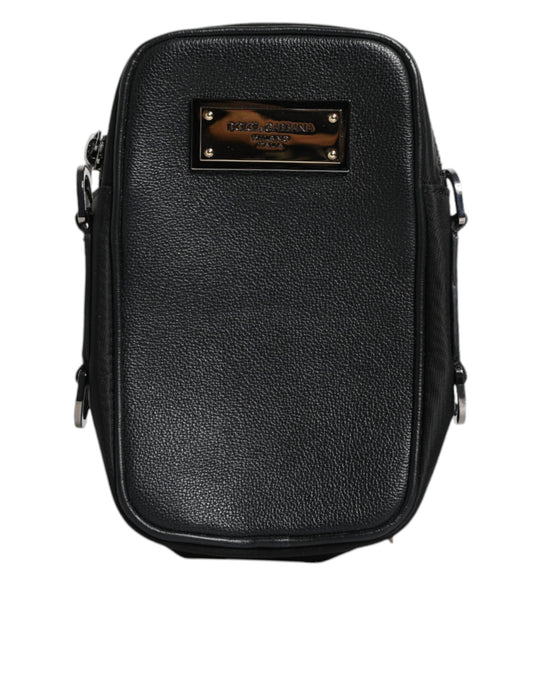 Pochette Dolce & Gabbana en cuir grainé noir avec plaque logo