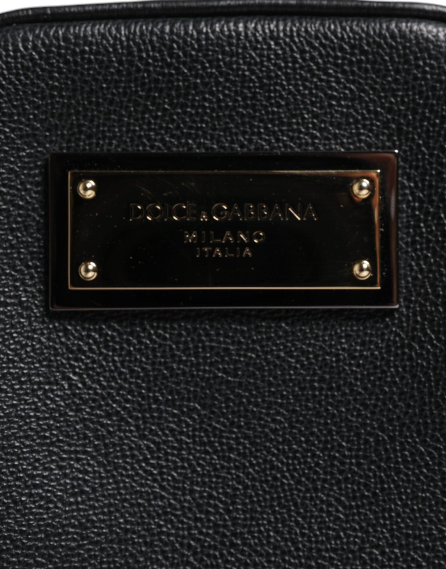 Pochette Dolce & Gabbana en cuir grainé noir avec plaque logo
