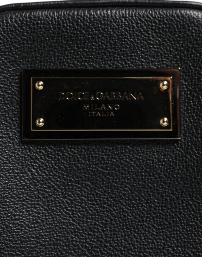 Pochette Dolce & Gabbana en cuir grainé noir avec plaque logo
