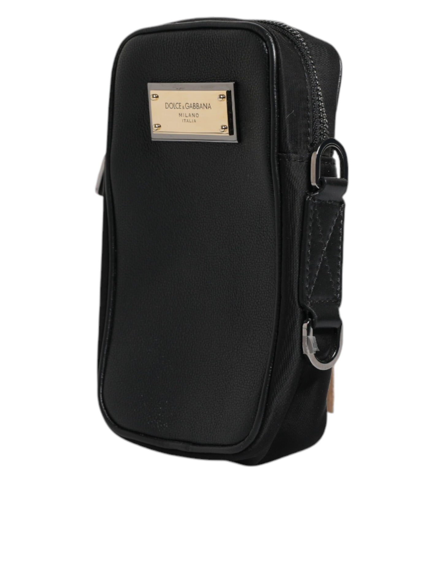 Pochette Dolce & Gabbana en cuir grainé noir avec plaque logo