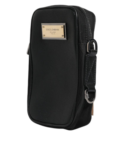 Pochette Dolce & Gabbana en cuir grainé noir avec plaque logo