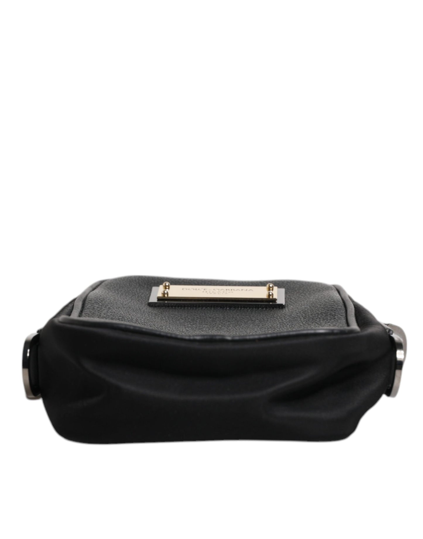 Pochette Dolce & Gabbana en cuir grainé noir avec plaque logo