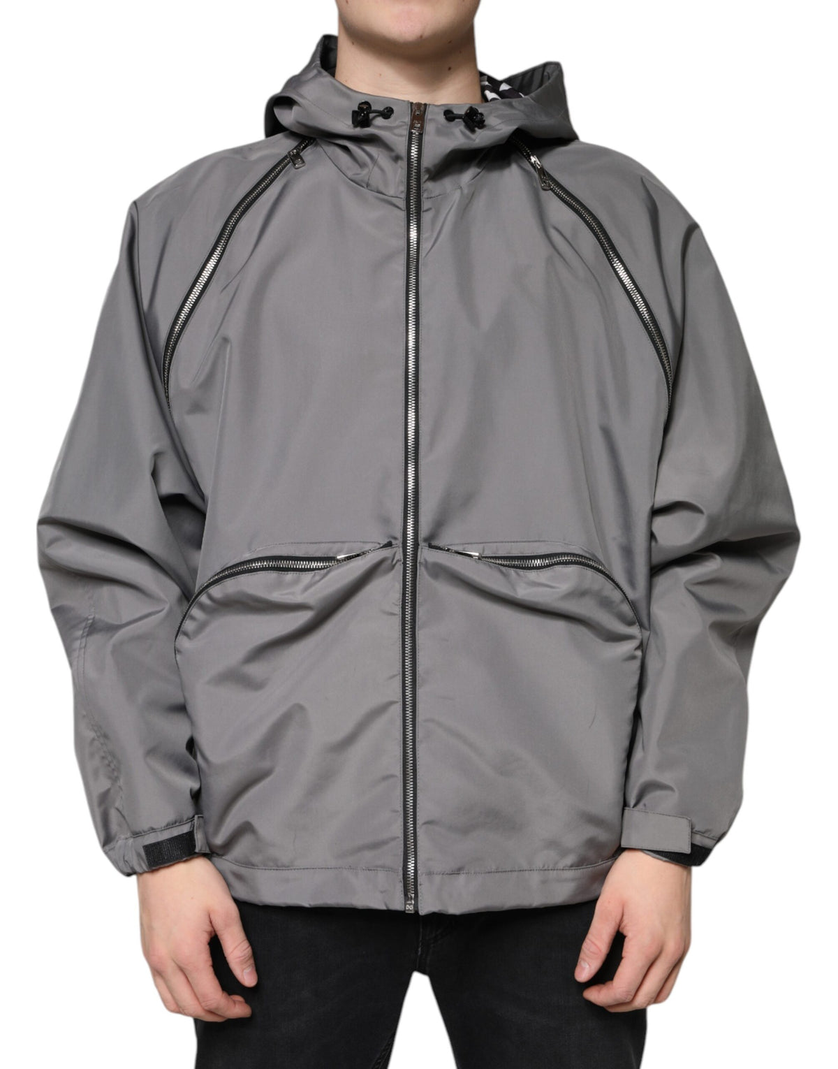 Veste à capuche zippée pour homme en polyester gris de Dolce & Gabbana