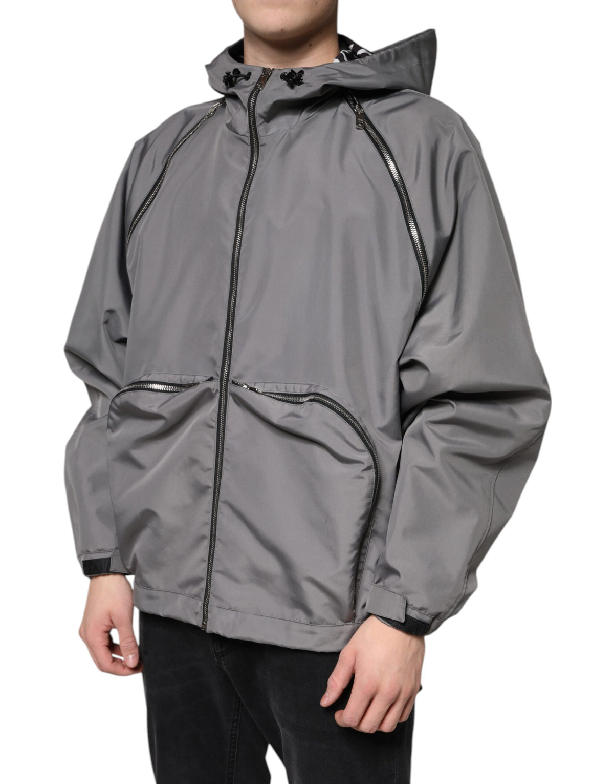 Veste à capuche zippée pour homme en polyester gris de Dolce & Gabbana