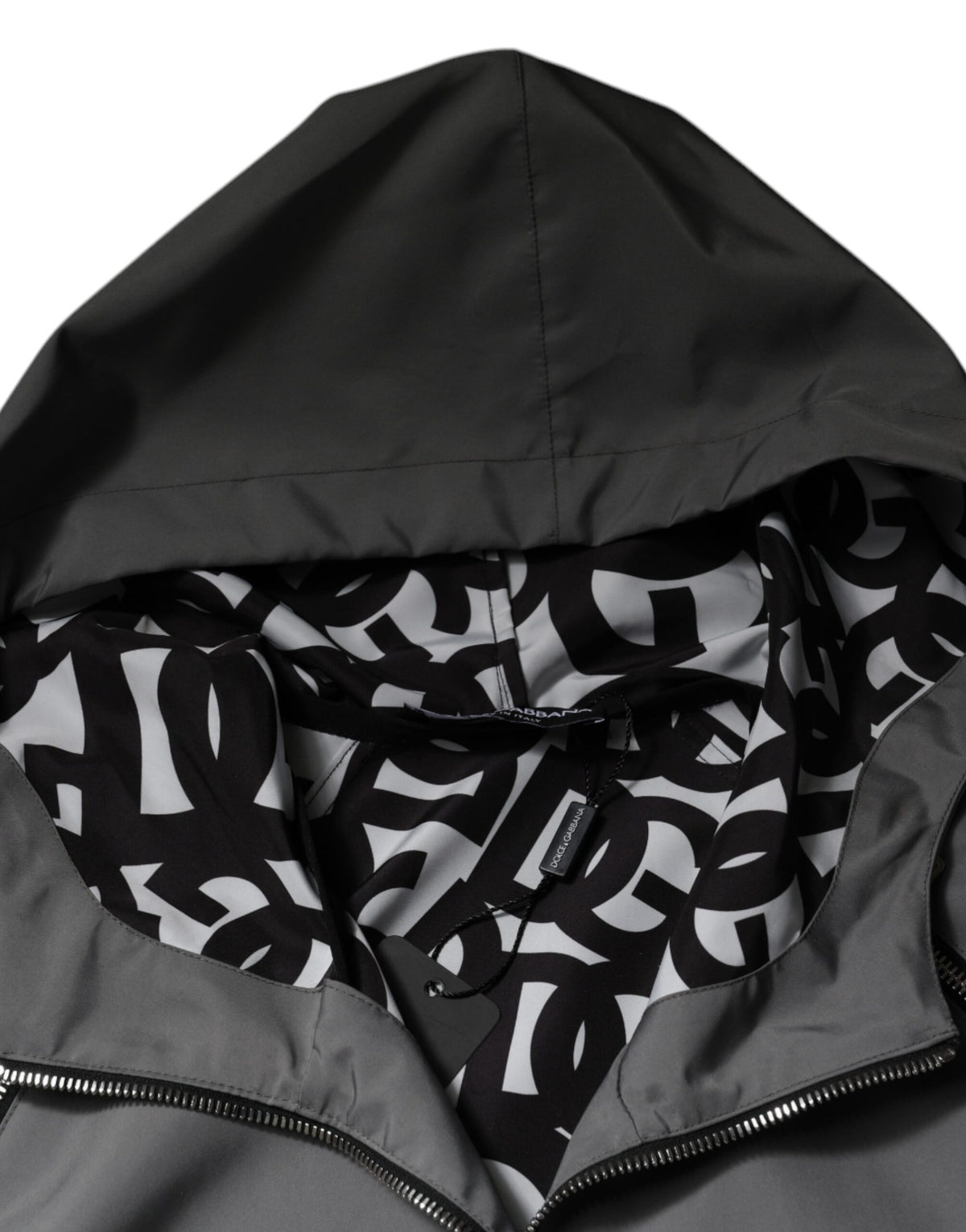 Veste à capuche zippée pour homme en polyester gris de Dolce & Gabbana