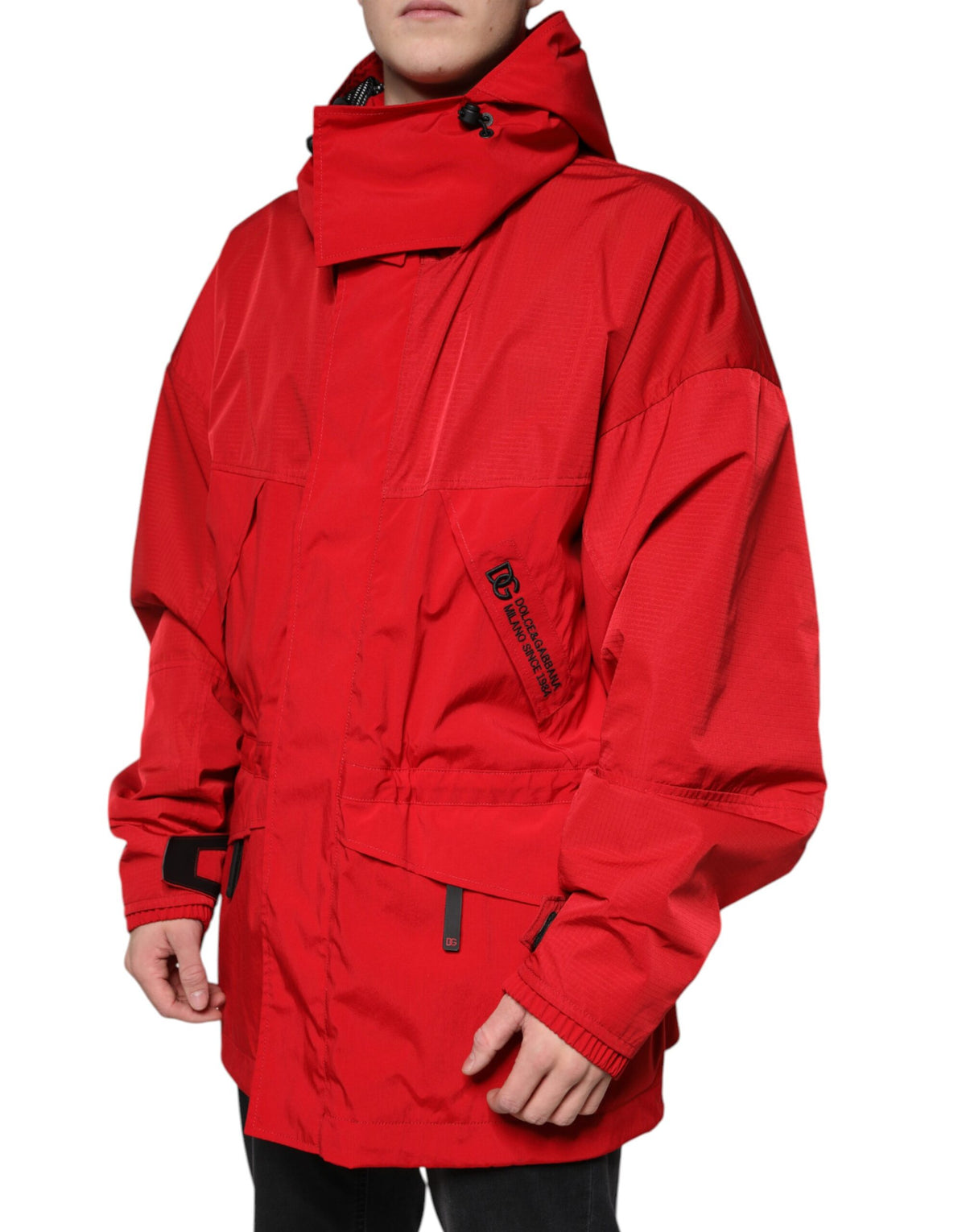 Parka à capuche zippée en nylon rouge pour homme de Dolce & Gabbana