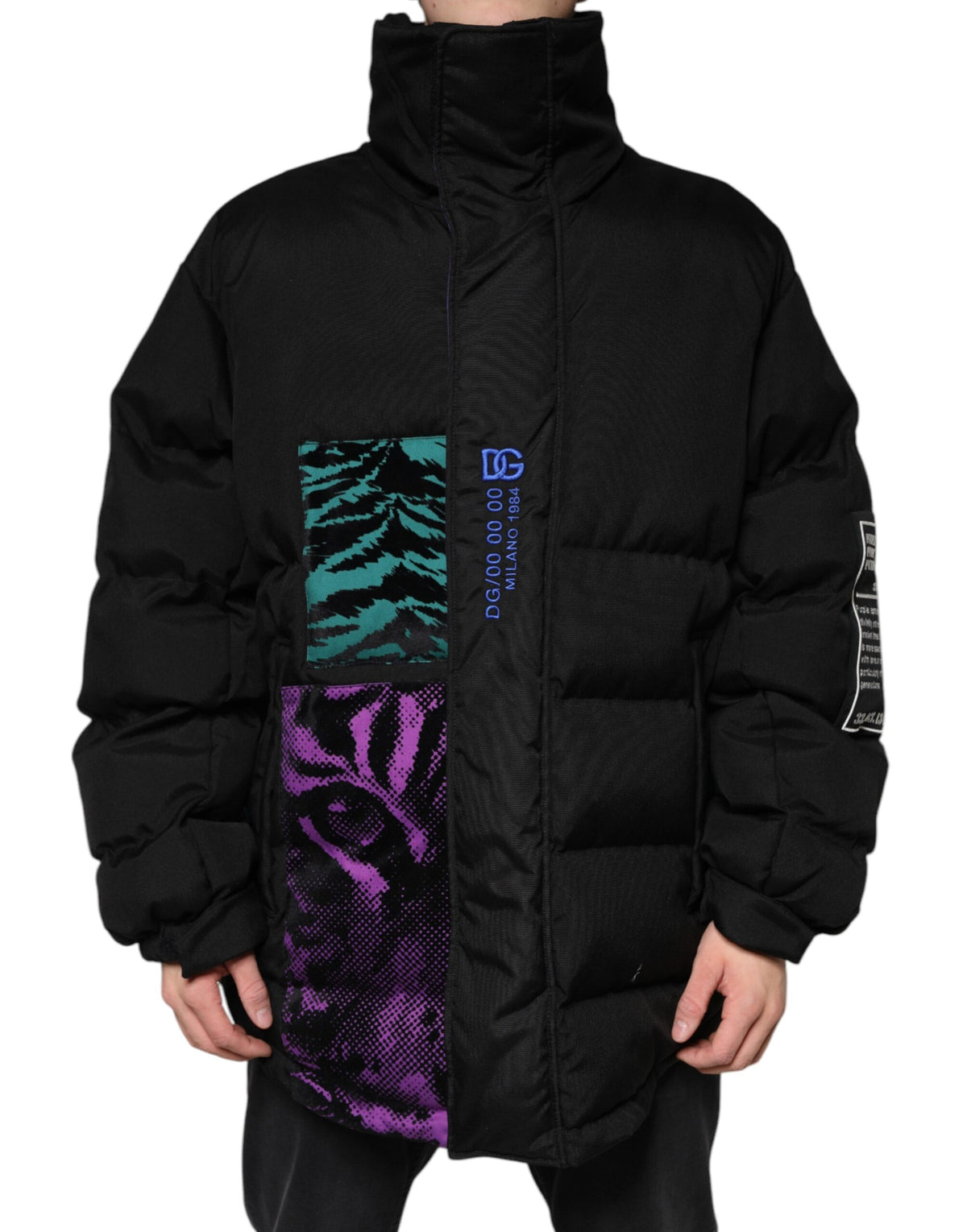 Veste zippée en nylon noir matelassée pour homme Dolce & Gabbana