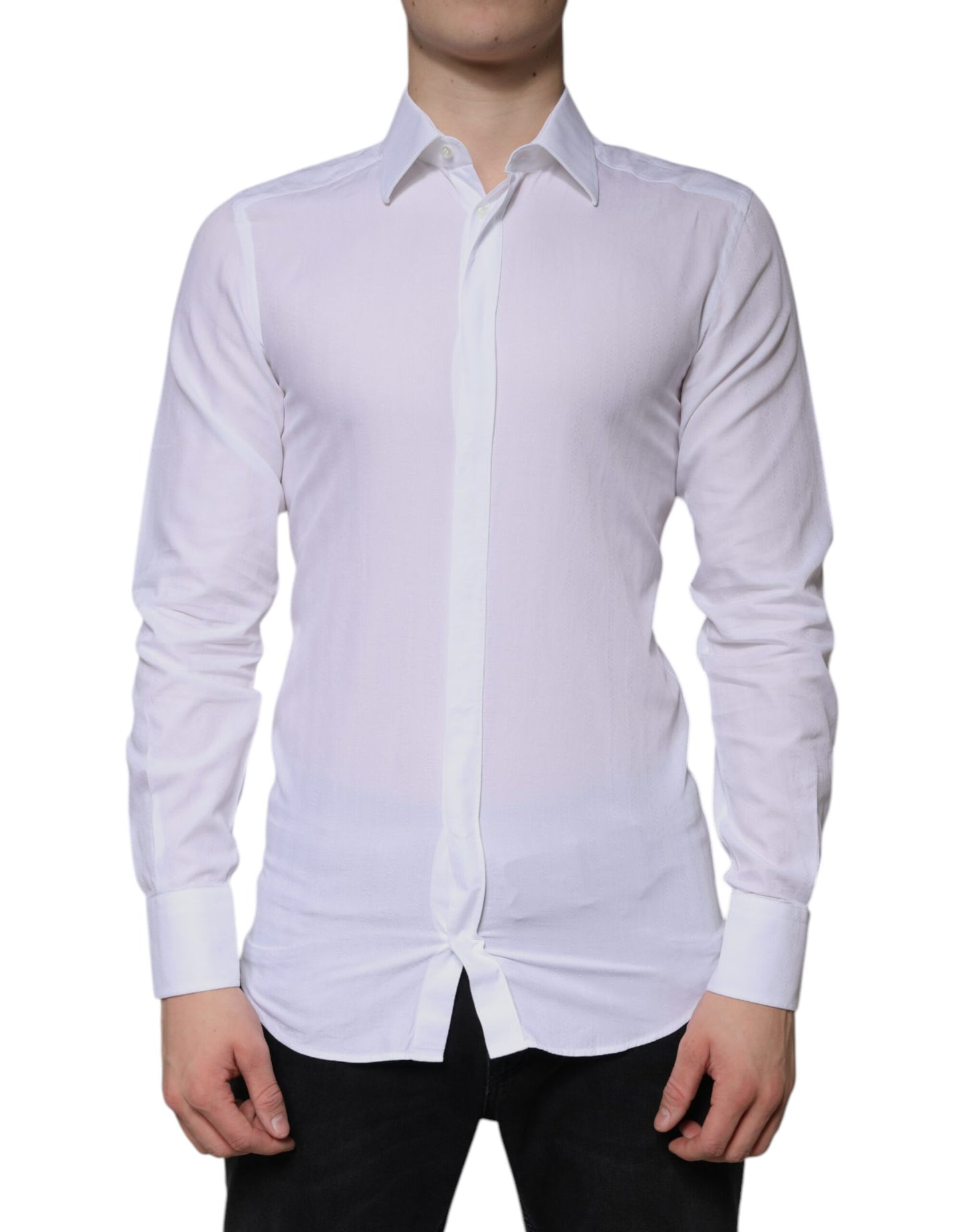 Chemise habillée homme en coton blanc, marque Dolce &amp; Gabbana, couleur or.