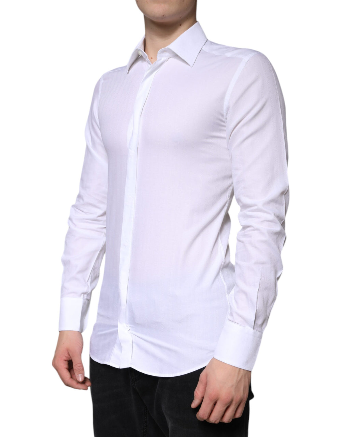 Chemise habillée homme en coton blanc, marque Dolce &amp; Gabbana, couleur or.
