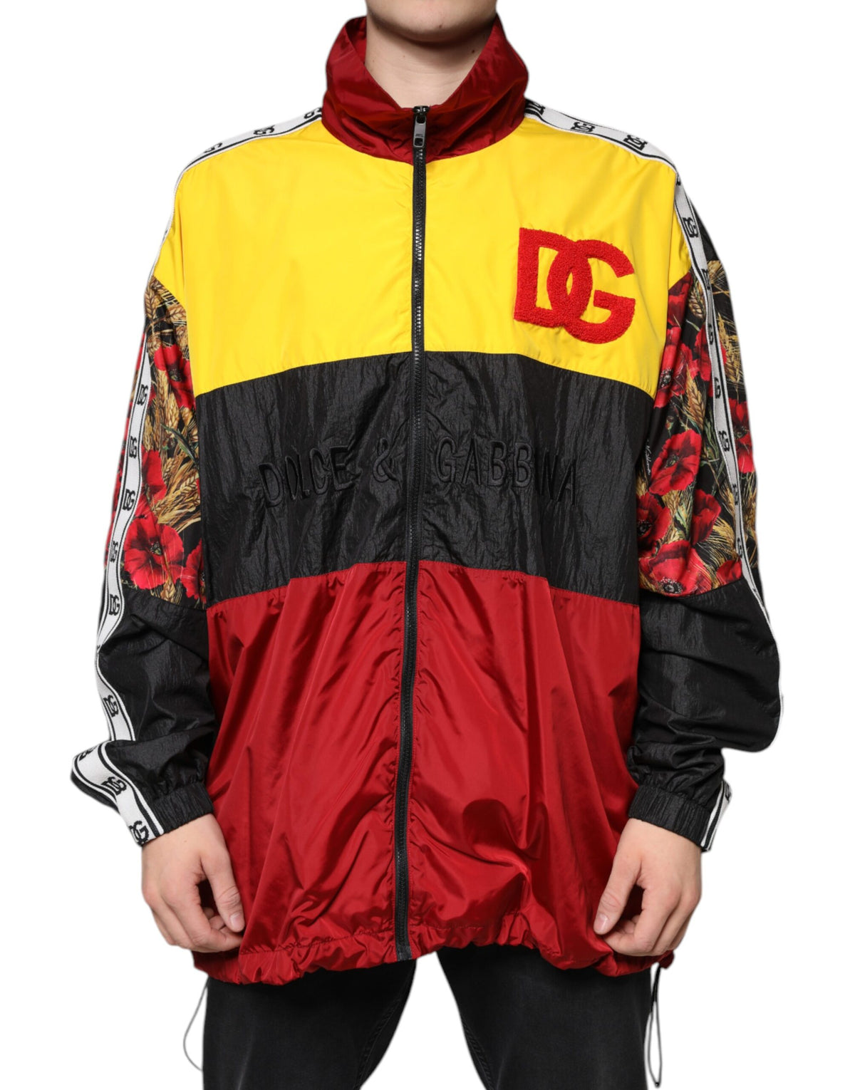 Pull à capuche à fermeture éclair pour homme en patchwork multicolore de Dolce &amp; Gabbana