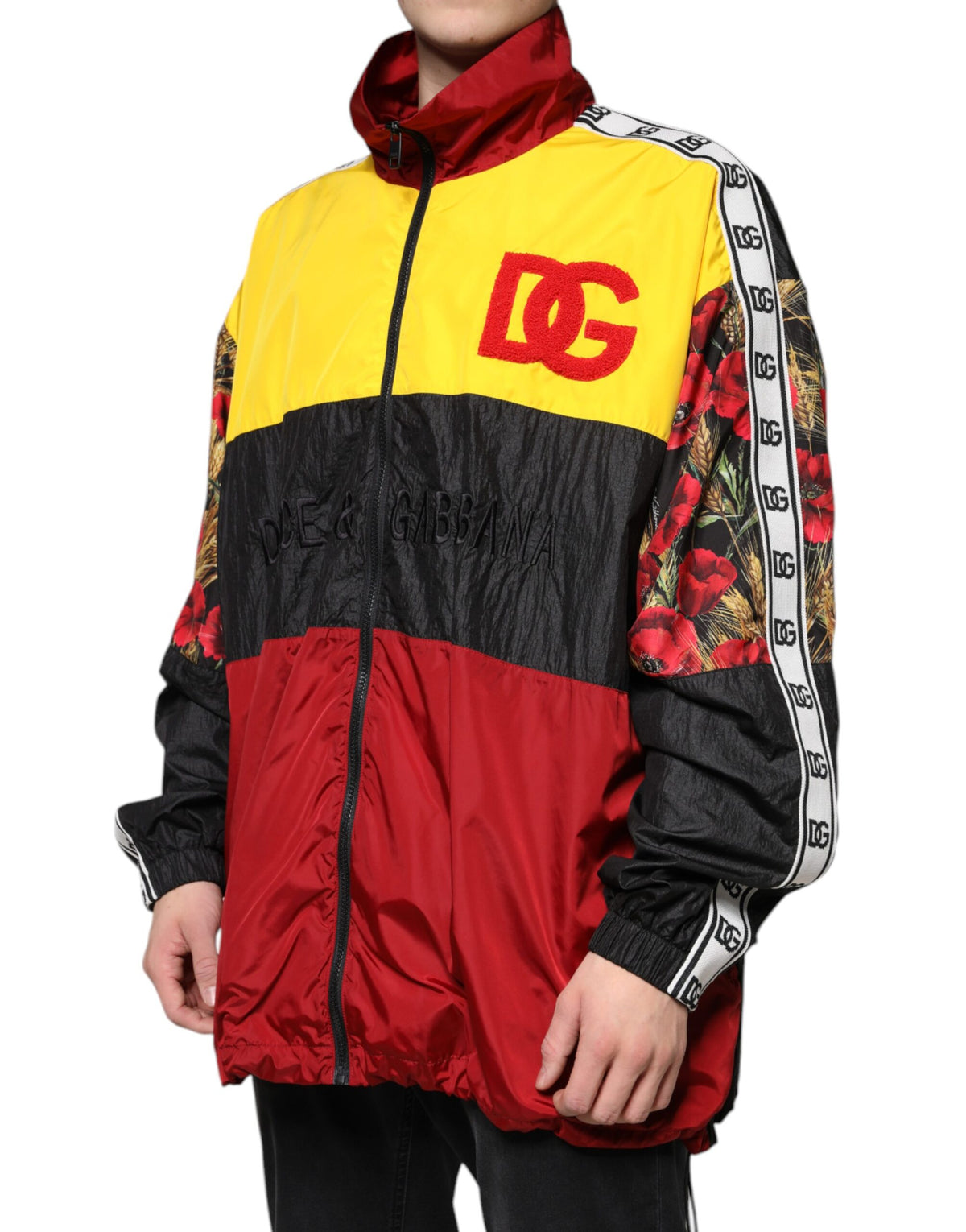 Pull à capuche à fermeture éclair pour homme en patchwork multicolore de Dolce &amp; Gabbana