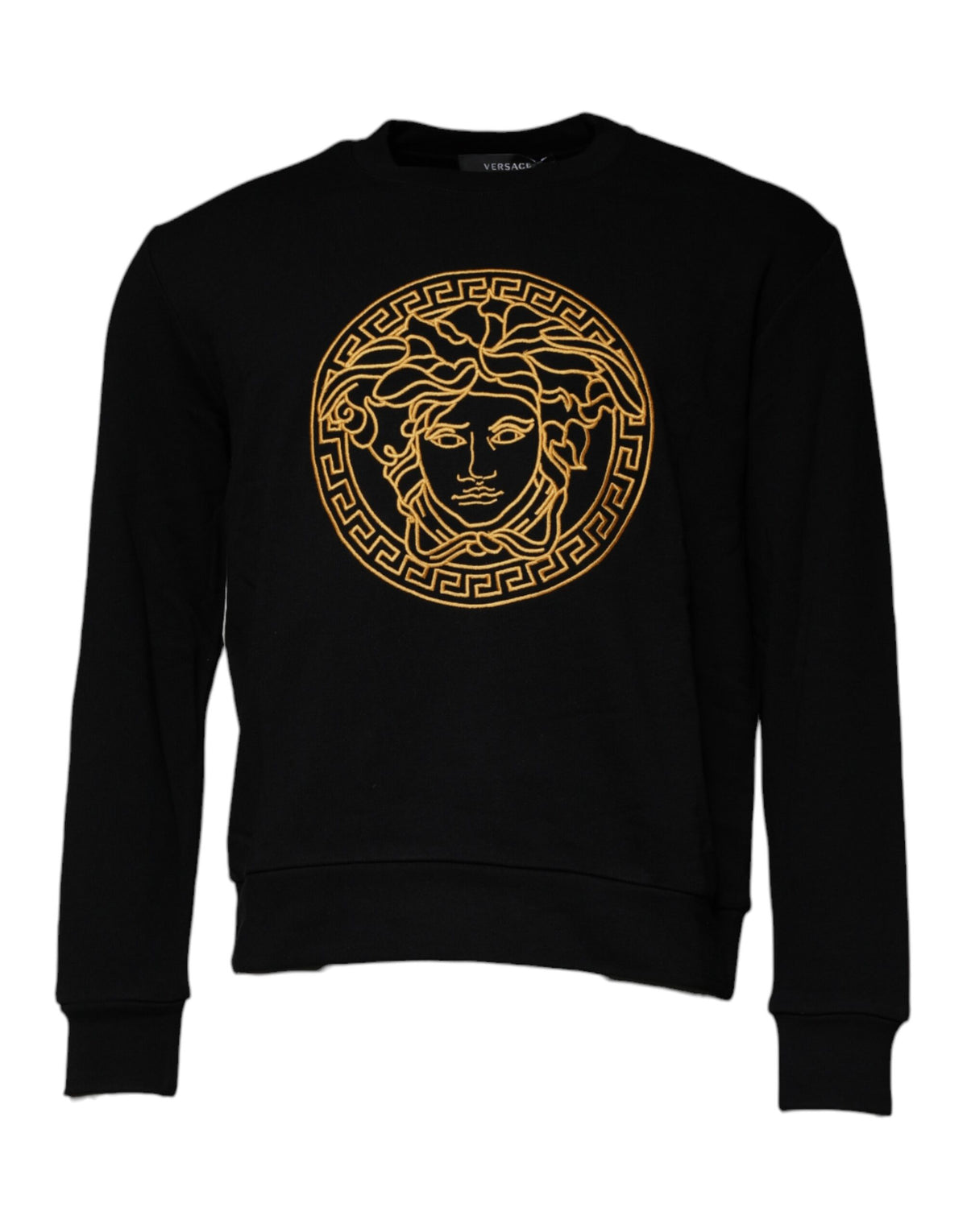 Pull en jersey à col rond brodé de la Méduse noire de Versace