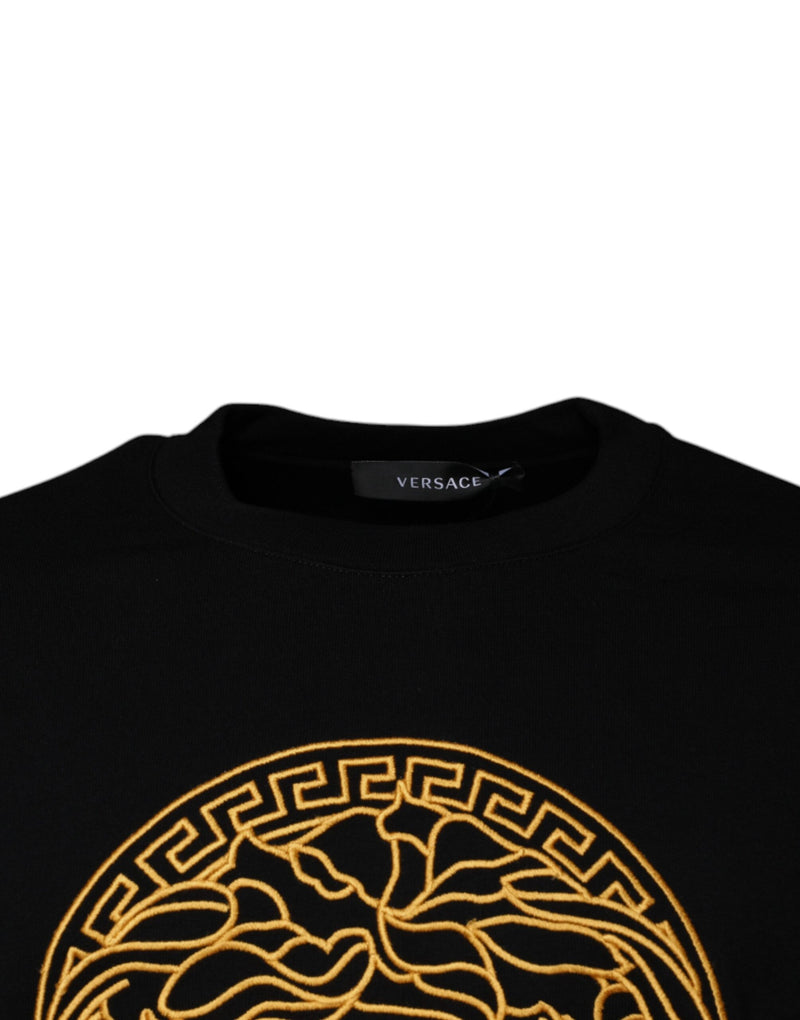 Pull en jersey à col rond brodé de la Méduse noire de Versace