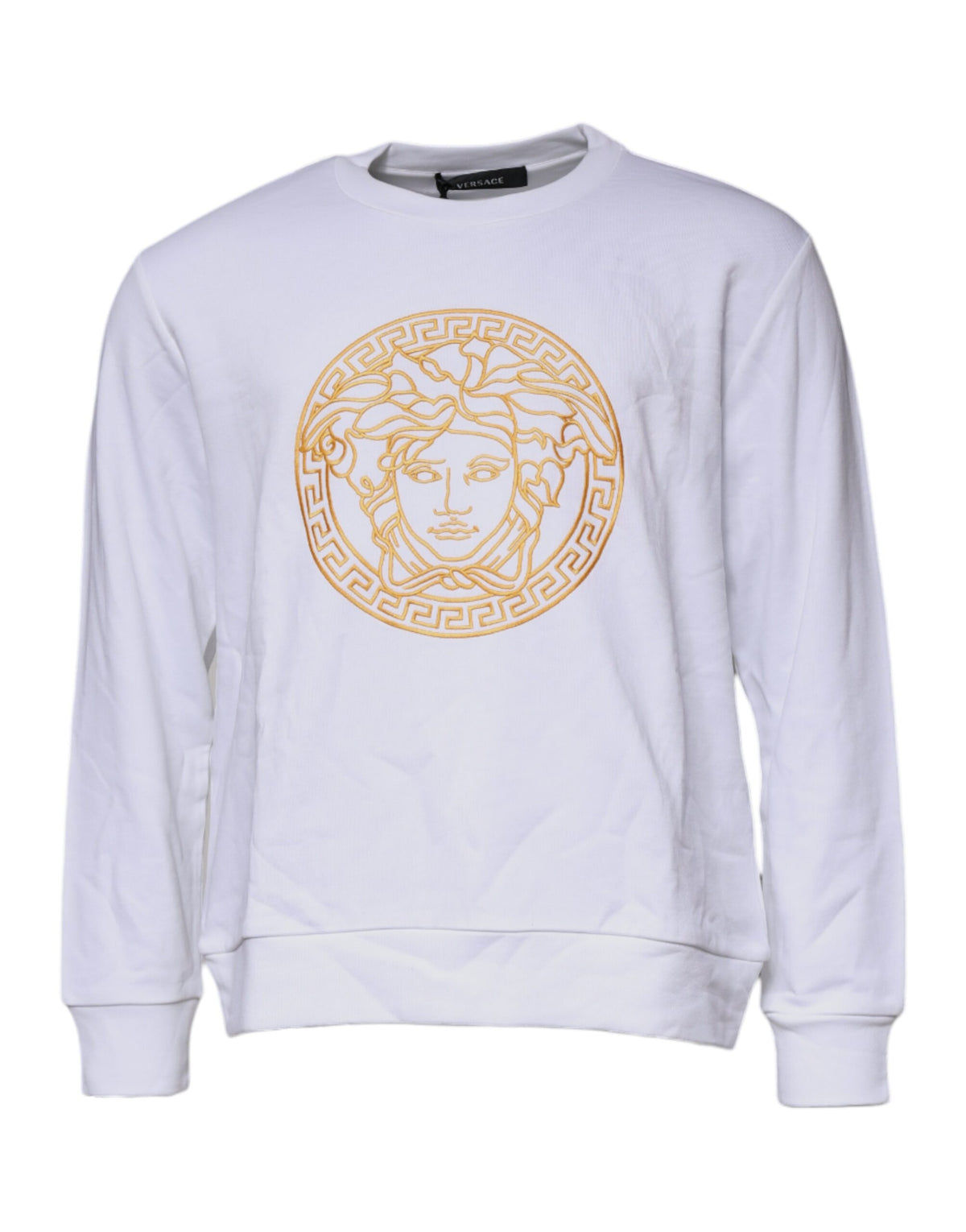 Pull en jersey à col rond brodé de la Méduse blanche de Versace