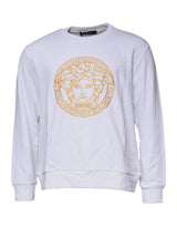 Pull en jersey à col rond brodé de la Méduse blanche de Versace