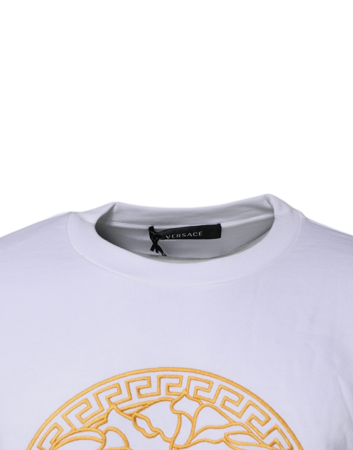 Pull en jersey à col rond brodé de la Méduse blanche de Versace
