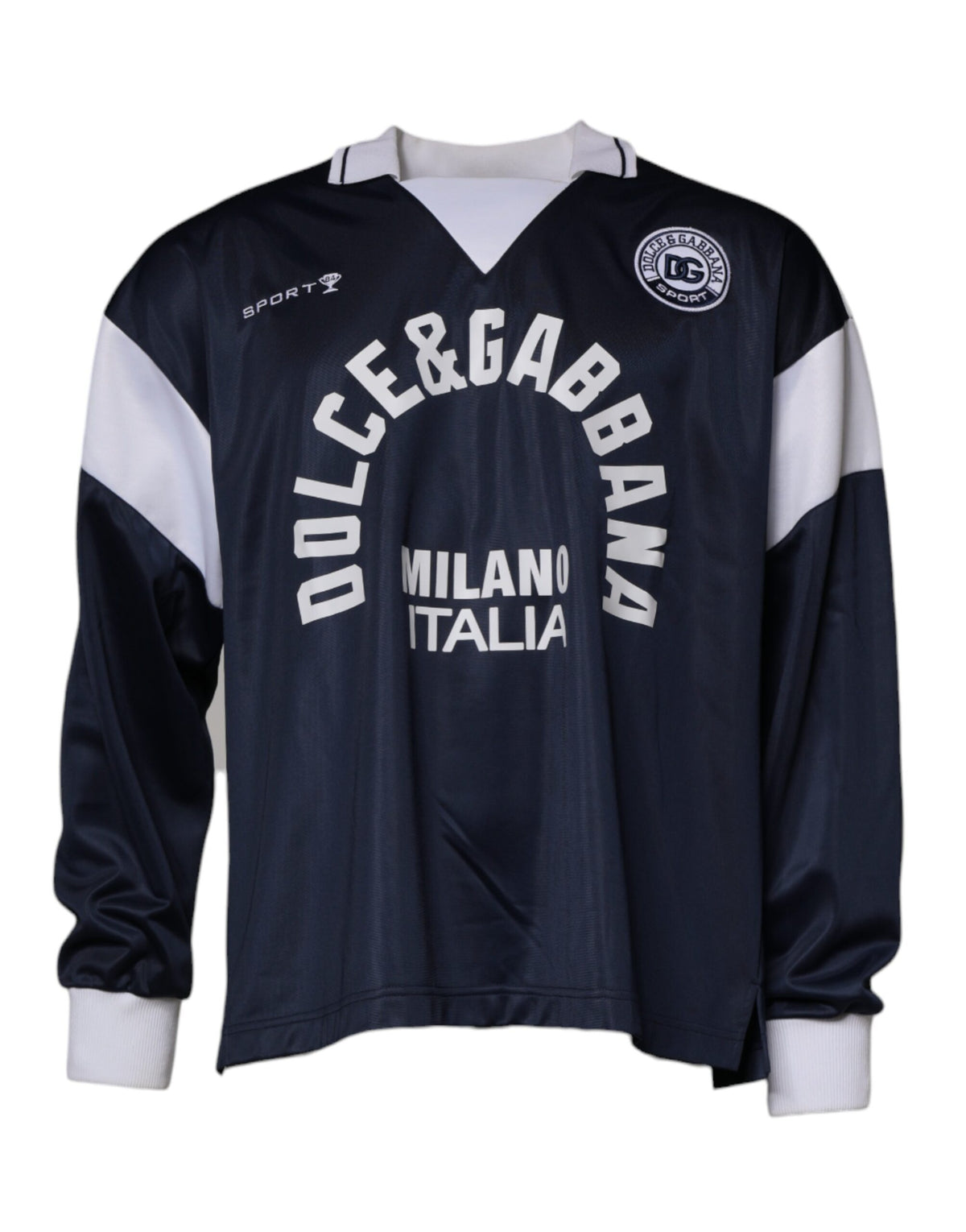 Pull en jersey à col jersey bleu avec logo Dolce &amp; Gabbana