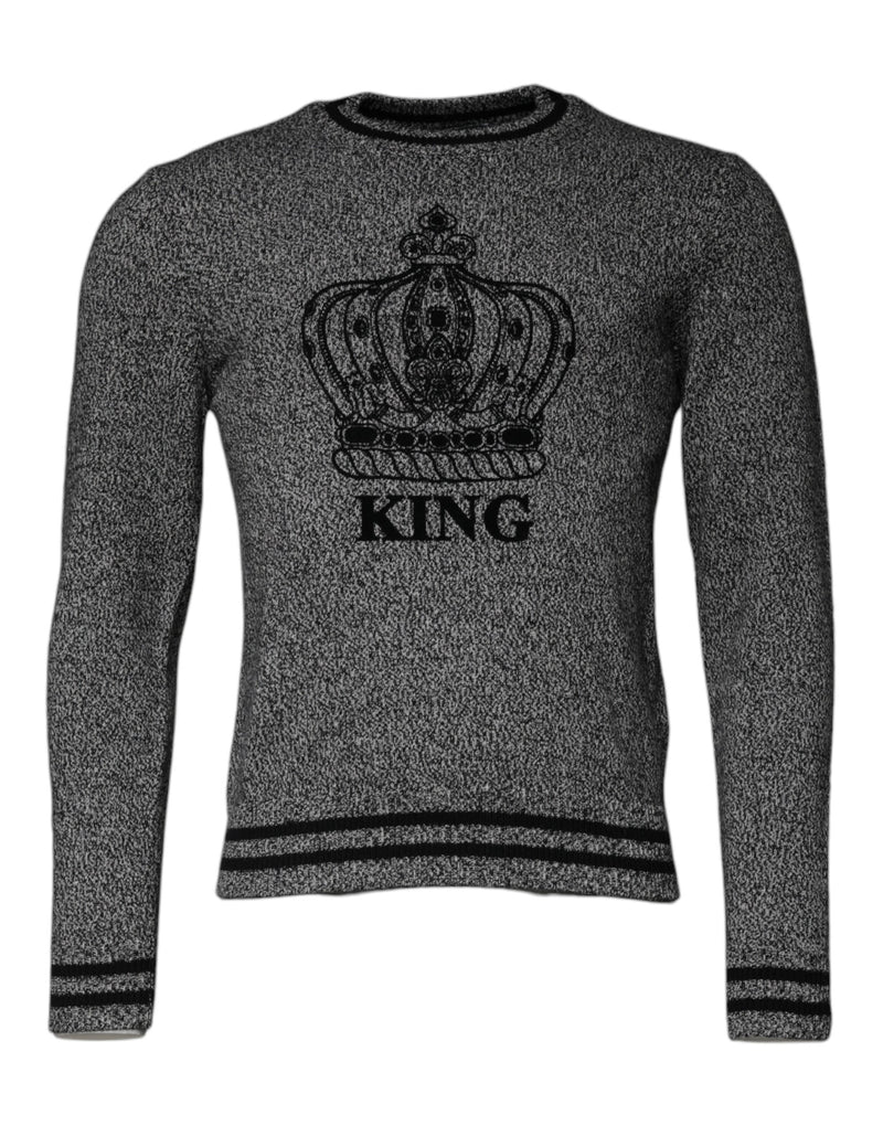 Dolce &amp; Gabbana grijze gebreide trui van kasjmier met kroon en koning motief