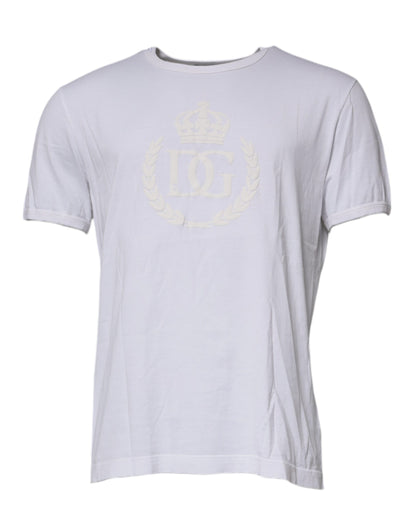 T-shirt en coton à col rond blanc avec logo en relief de Dolce &amp; Gabbana