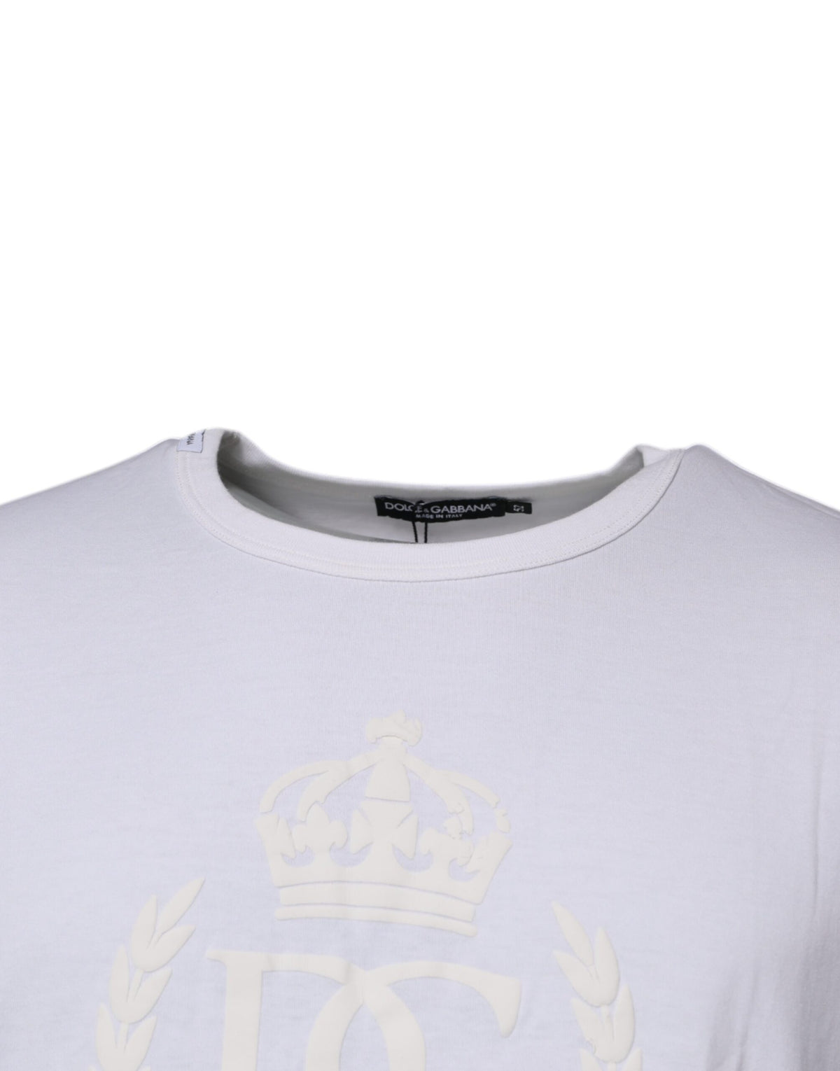 T-shirt en coton à col rond blanc avec logo en relief de Dolce &amp; Gabbana
