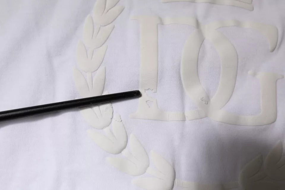 T-shirt en coton à col rond blanc avec logo en relief de Dolce &amp; Gabbana